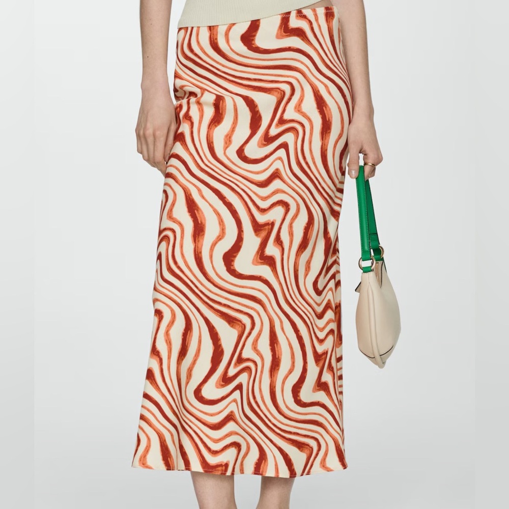 Mango Abstract Print Midi Skirt